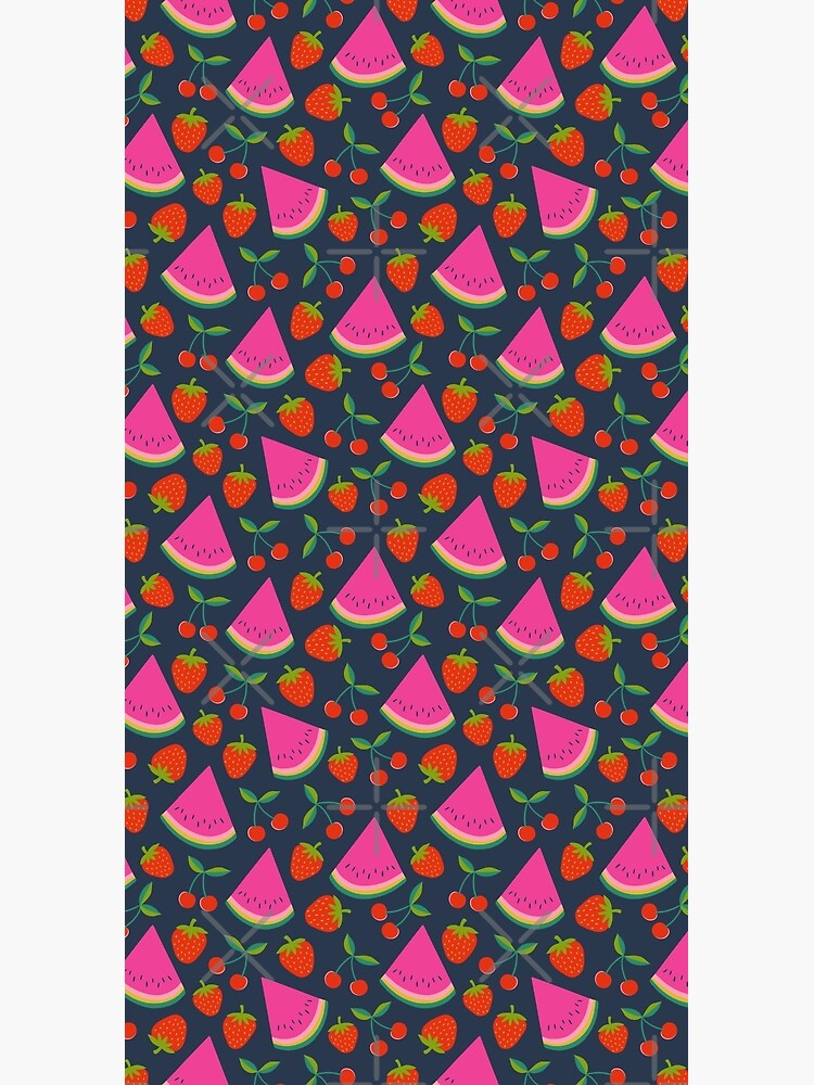 Thumbnail 3 of 3, Duffle Bag, Watermelon, cherries and strawberries - hot pink and red on navy, by Cecca Designs designed and sold by Cecca-Designs.