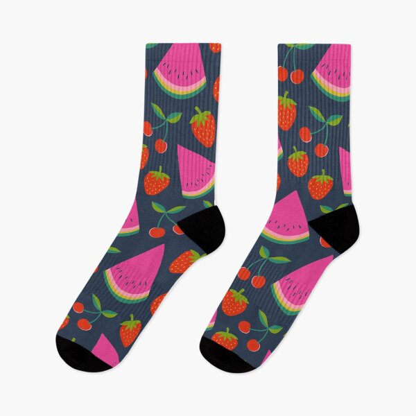 Item preview, Watermelon, cherries and strawberries - hot pink and red on navy, by Cecca Designs designed and sold by Cecca-Designs.
