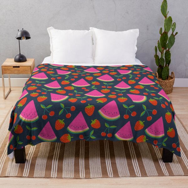 Item preview, Watermelon, cherries and strawberries - hot pink and red on navy, by Cecca Designs designed and sold by Cecca-Designs.