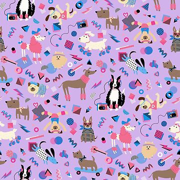Artwork thumbnail, 80s Memphis Style dogs on lilac - cute pattern by Cecca Designs by Cecca-Designs