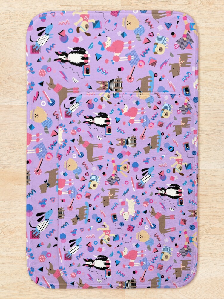 Thumbnail 5 of 6, Bath Mat, 80s Memphis Style dogs on lilac - cute pattern by Cecca Designs designed and sold by Cecca-Designs.