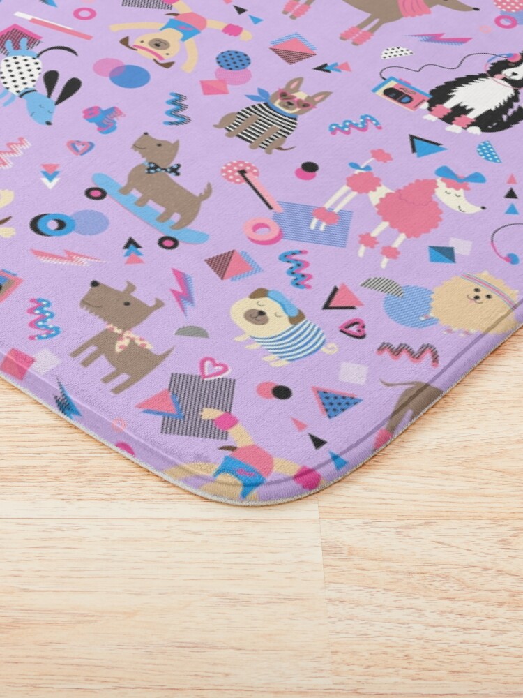 Thumbnail 3 of 6, Bath Mat, 80s Memphis Style dogs on lilac - cute pattern by Cecca Designs designed and sold by Cecca-Designs.