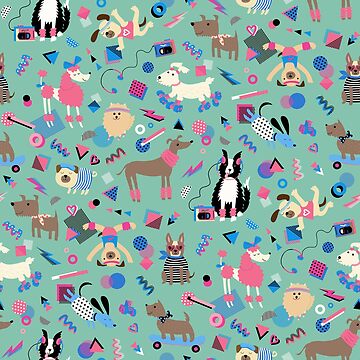 Artwork thumbnail, 80s Memphis Style dogs on mint green - cute pattern by Cecca Designs by Cecca-Designs