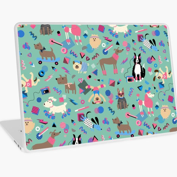 80s Memphis Style dogs on mint green - cute pattern by Cecca Designs Laptop Skin