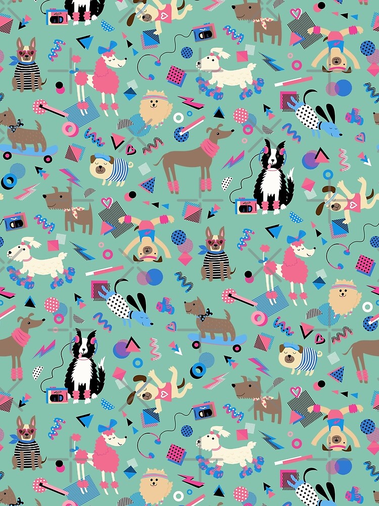 Thumbnail 5 of 5, Graphic T-Shirt, 80s Memphis Style dogs on mint green - cute pattern by Cecca Designs designed and sold by Cecca-Designs.