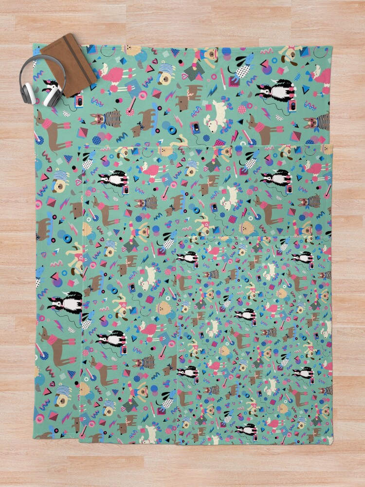 Thumbnail 5 of 6, Throw Blanket, 80s Memphis Style dogs on mint green - cute pattern by Cecca Designs designed and sold by Cecca-Designs.