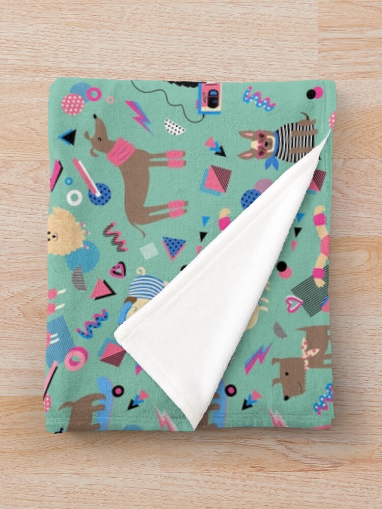 Thumbnail 3 of 6, Throw Blanket, 80s Memphis Style dogs on mint green - cute pattern by Cecca Designs designed and sold by Cecca-Designs.