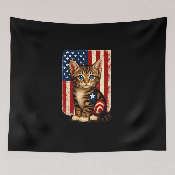 Item preview, Memorial Day Cat Funny Kitten 4th of July Patriotic Usa Flag designed and sold by MOHITSALVI.