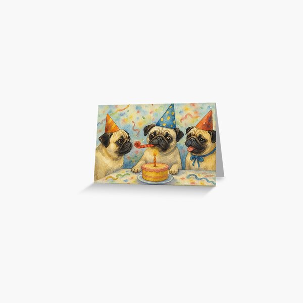 Item preview, Three pugs celebrate birthday designed and sold by Mauswohn.