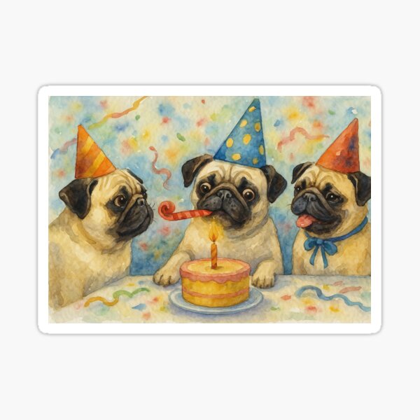 Item preview, Three pugs celebrate birthday designed and sold by Mauswohn.