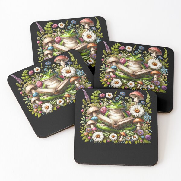 Item preview, Frog Reading Book Reader Book Lover Aesthetic Floral Mushroom designed and sold by Kimberley King Art  King Art.