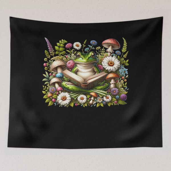 Item preview, Frog Reading Book Reader Book Lover Aesthetic Floral Mushroom designed and sold by Kimberley King Art  King Art.