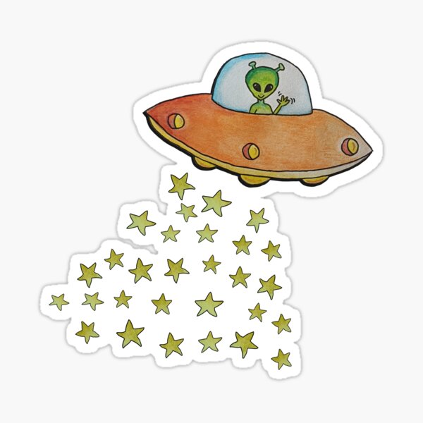 Vintage Alien Flyby – Hand-Drawn Star Trail Sticker