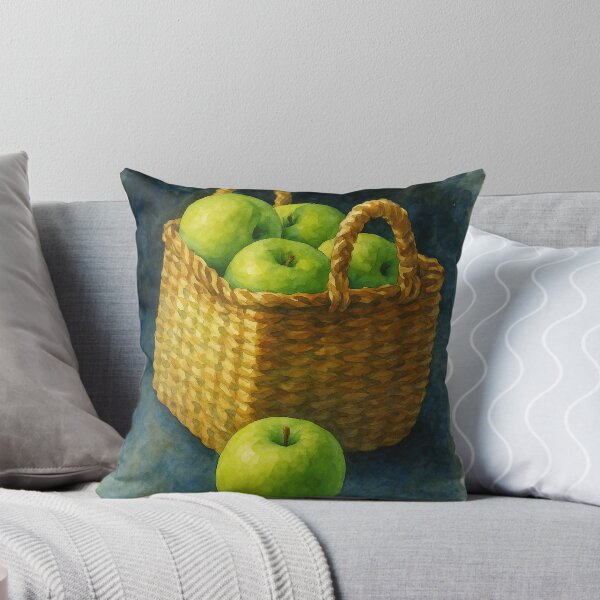 Item preview, Green Apples in a Woven Basket – Watercolor from Original Photograph designed and sold by Pacika.