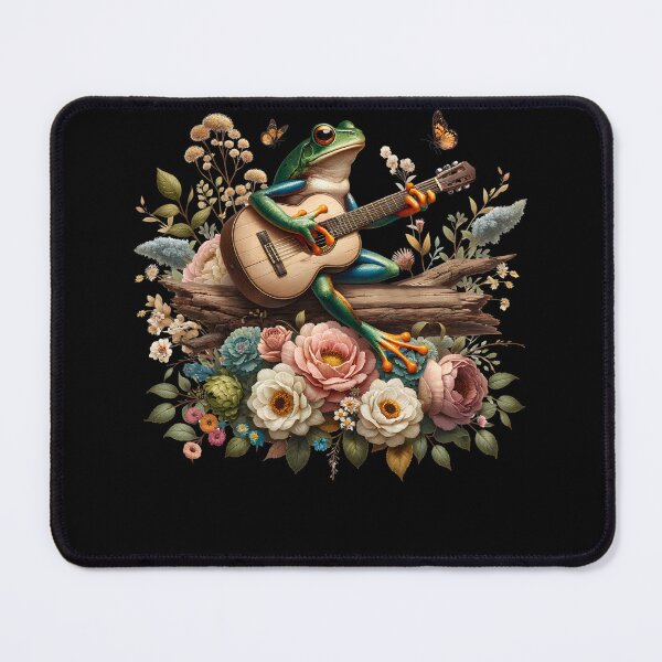 Item preview, Frog Playing Guitar Floral Flower Aesthetics designed and sold by Kimberley King Art  King Art.