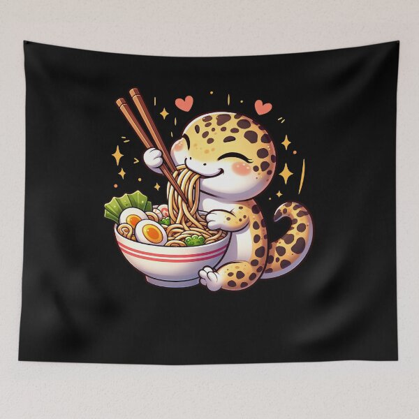 Item preview, Kawaii Leopard Gecko Eating Ramen Noodle Anime Japanese Food Lover designed and sold by Kimberley King Art  King Art.