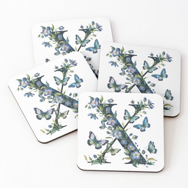 Item preview, letter "x" with blue flowers and butterflies, designed and sold by jkrphoto.