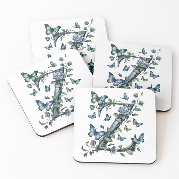 Item preview, letter "z" with blue flowers and butterflies, designed and sold by jkrphoto.