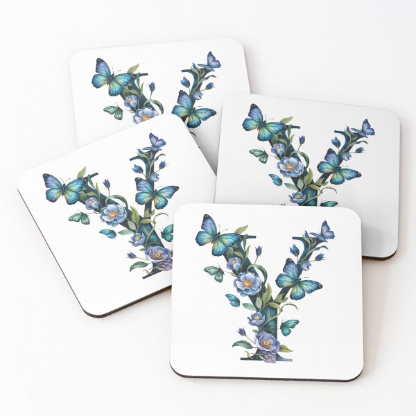 Item preview, letter "y" with blue flowers and butterflies, designed and sold by jkrphoto.