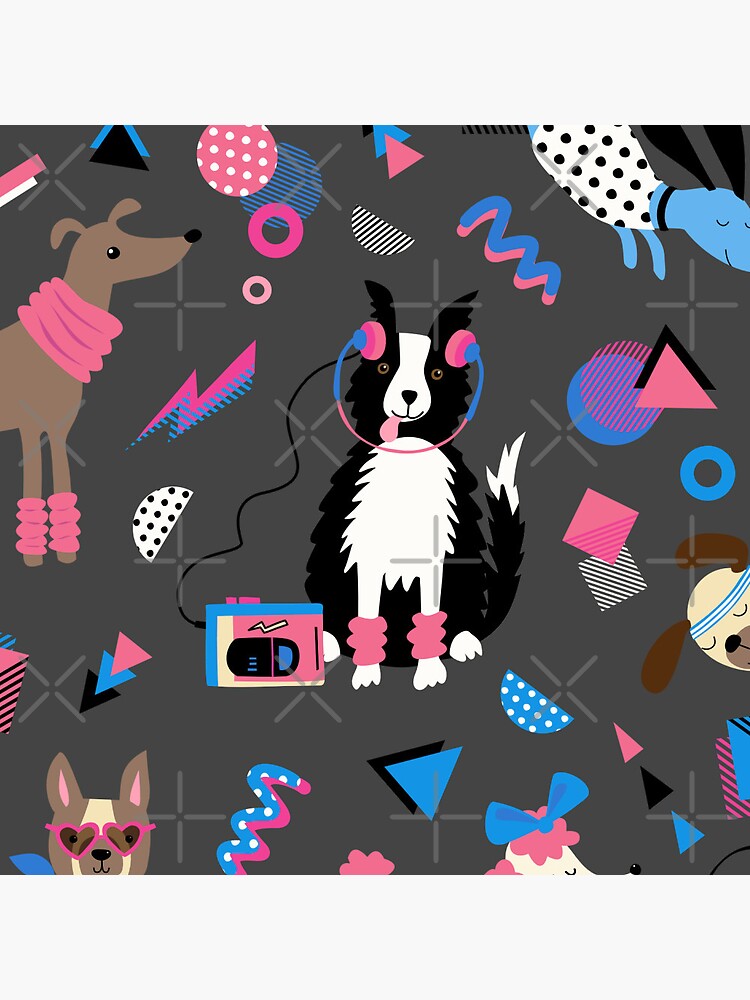 Thumbnail 3 of 3, Pin, 80s Memphis Style dogs on charcoal - cute pattern by Cecca Designs designed and sold by Cecca-Designs.