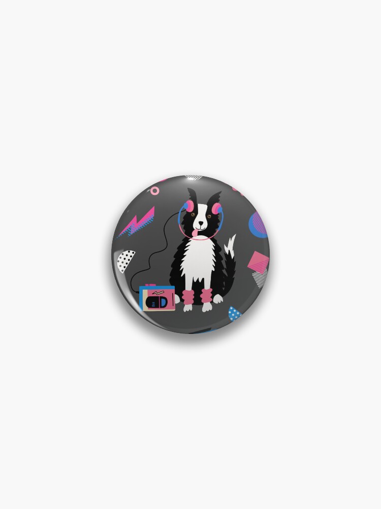 Thumbnail 1 of 3, Pin, 80s Memphis Style dogs on charcoal - cute pattern by Cecca Designs designed and sold by Cecca-Designs.