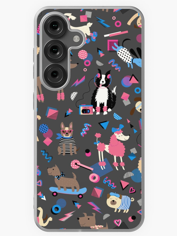 Thumbnail 1 of 4, Samsung Galaxy Phone Case, 80s Memphis Style dogs on charcoal - cute pattern by Cecca Designs designed and sold by Cecca-Designs.