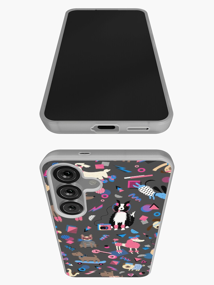 Thumbnail 3 of 4, Samsung Galaxy Phone Case, 80s Memphis Style dogs on charcoal - cute pattern by Cecca Designs designed and sold by Cecca-Designs.