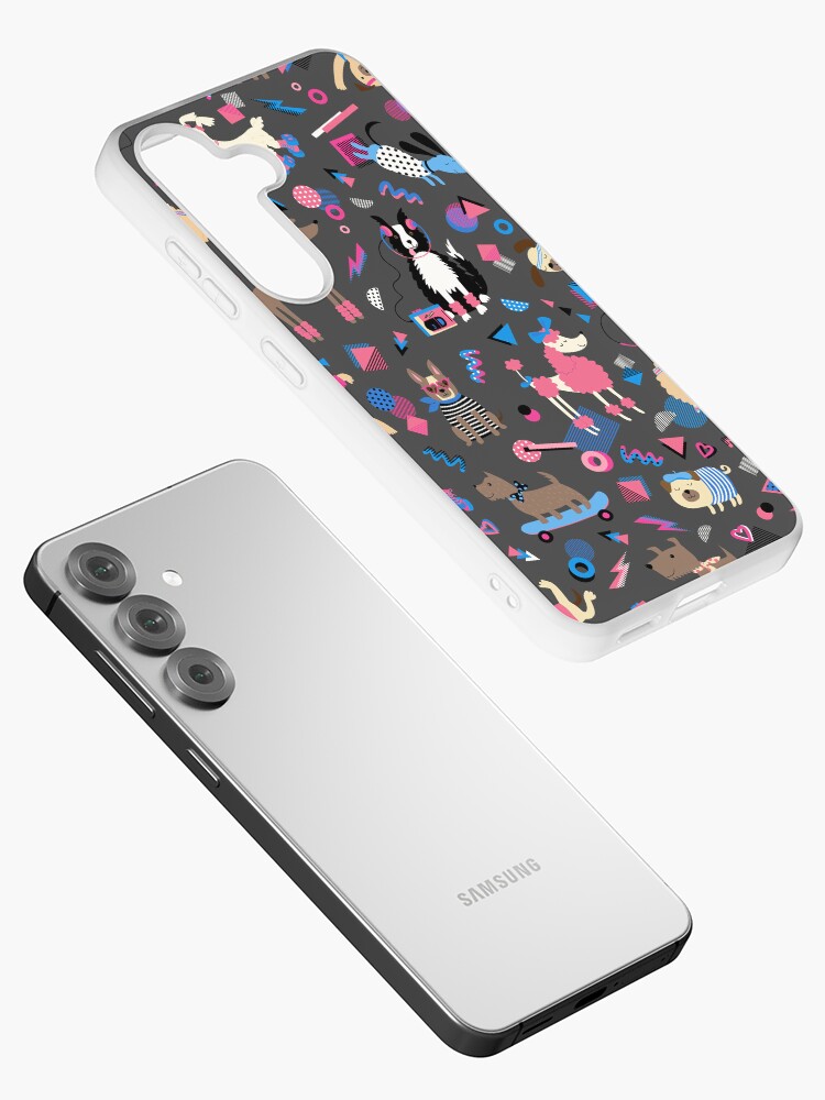 Thumbnail 2 of 4, Samsung Galaxy Phone Case, 80s Memphis Style dogs on charcoal - cute pattern by Cecca Designs designed and sold by Cecca-Designs.