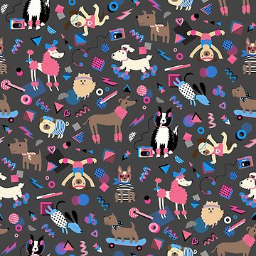 Artwork thumbnail, 80s Memphis Style dogs on charcoal - cute pattern by Cecca Designs by Cecca-Designs