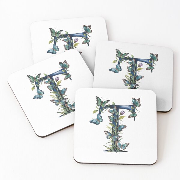 Item preview, letter "T" with blue flowers and butterflies, designed and sold by jkrphoto.