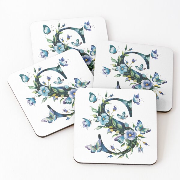 Item preview, letter "S" with blue flowers and butterflies, designed and sold by jkrphoto.