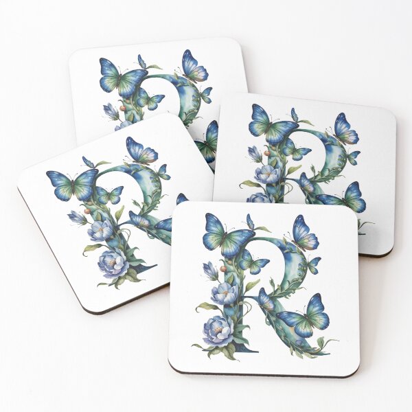 Item preview, letter "R" with blue flowers and butterflies, designed and sold by jkrphoto.