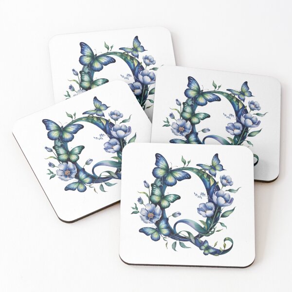 Item preview, letter "Q" with blue flowers and butterflies, designed and sold by jkrphoto.