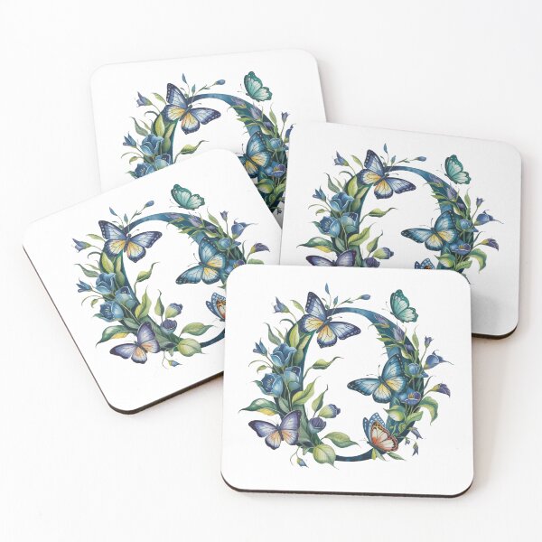 Item preview, letter "O" with blue flowers and butterflies, designed and sold by jkrphoto.