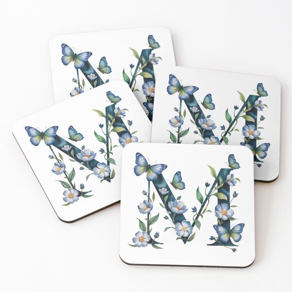 Item preview, letter "M" with blue flowers and butterflies, designed and sold by jkrphoto.