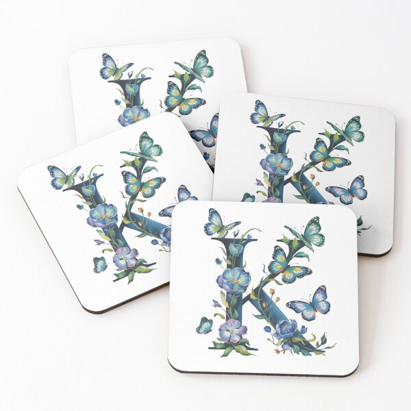 Item preview, letter "k" with blue flowers and butterflies, designed and sold by jkrphoto.