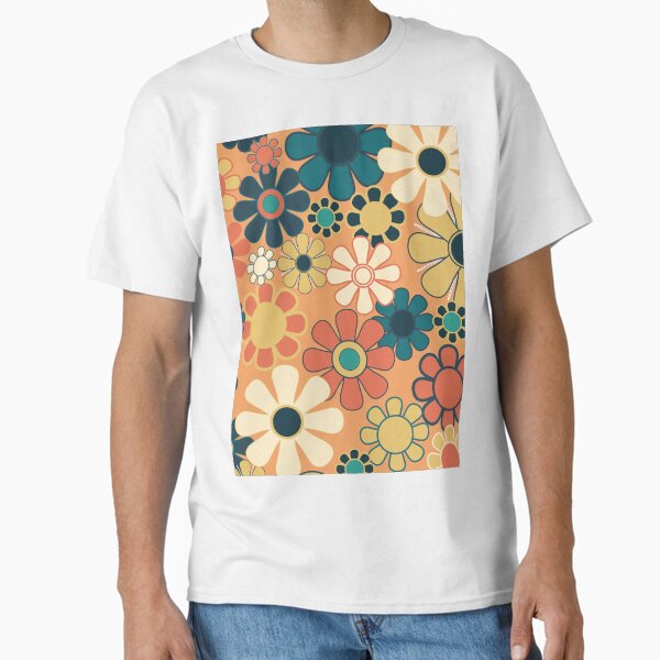 Item preview, Pretty Groovy Retro Garden 60s 70s Aesthetic Floral Pattern in 1970s Orange Teal Blue and Yellow 2 designed and sold by kierkegaard.