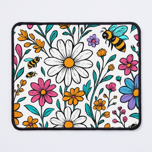 Artikelvorschau, Lebendiges Blumenmuster mit Bienen – farbenfrohes, von der Natur inspiriertes Design entworfen und verkauft von FTSstyles.