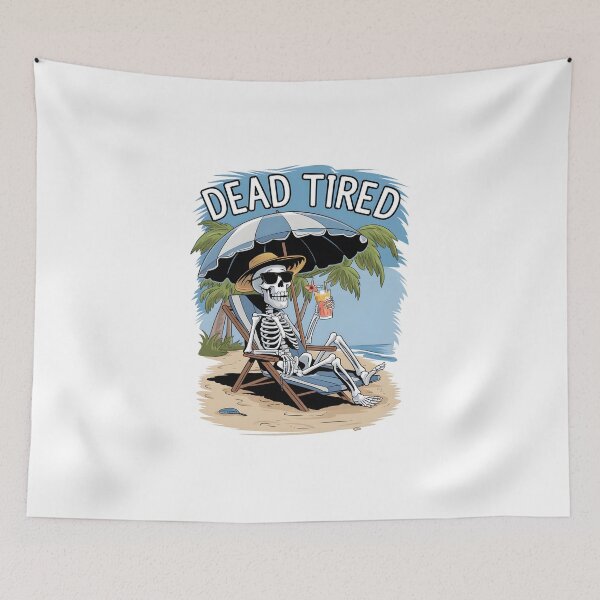 Item preview, Dead Tired Skeleton Beach Humor T-Shirt – Funny Skeleton Vacation Cartoon Design designed and sold by Glow Wind ⭐⭐⭐⭐⭐.