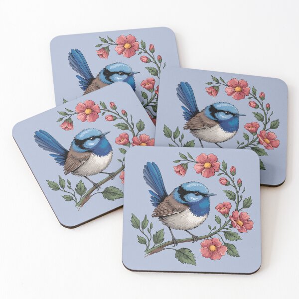 Item preview, Fairywren with Pink Blossoms designed and sold by BirdsnStuff.