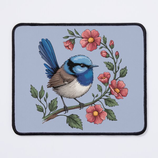 Item preview, Fairywren with Pink Blossoms designed and sold by BirdsnStuff.