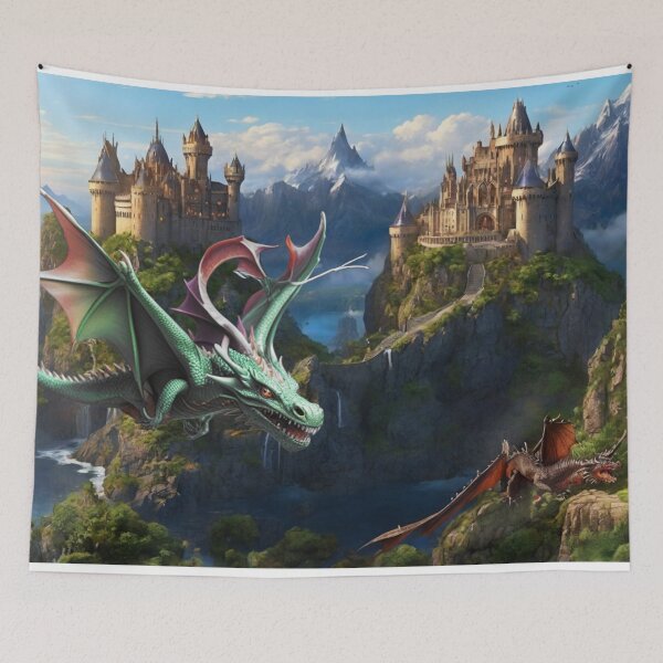 Item preview, Majestic Dragon Guarding Twin Castle Peaks  designed and sold by AleksKos.