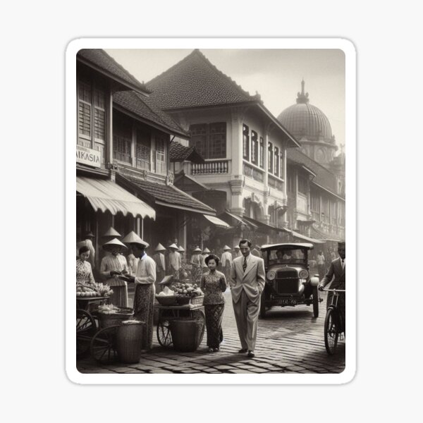 Item preview, 1930s Bandung City – AI Black and White Artwork of a Busy Urban Scene for Clothing and Accessories for City Lovers designed and sold by knalpot-design.