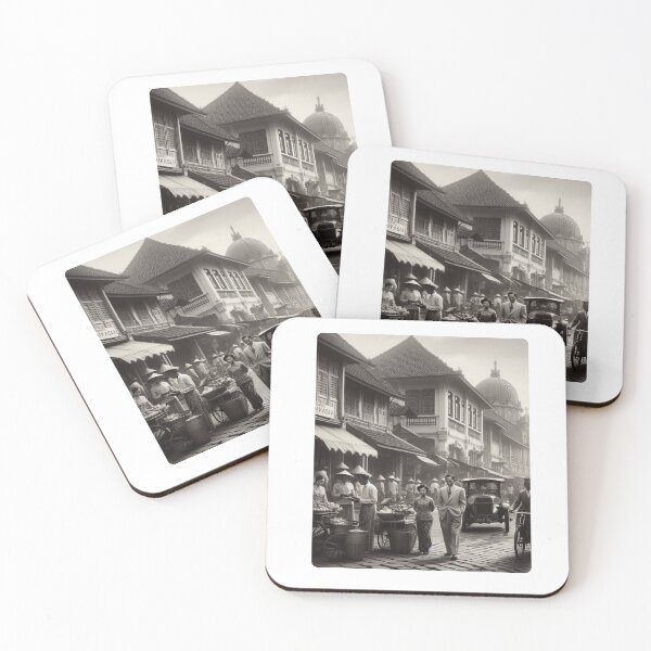 Item preview, 1930s Bandung City – AI Black and White Artwork of a Busy Urban Scene for Clothing and Accessories for City Lovers designed and sold by knalpot-design.