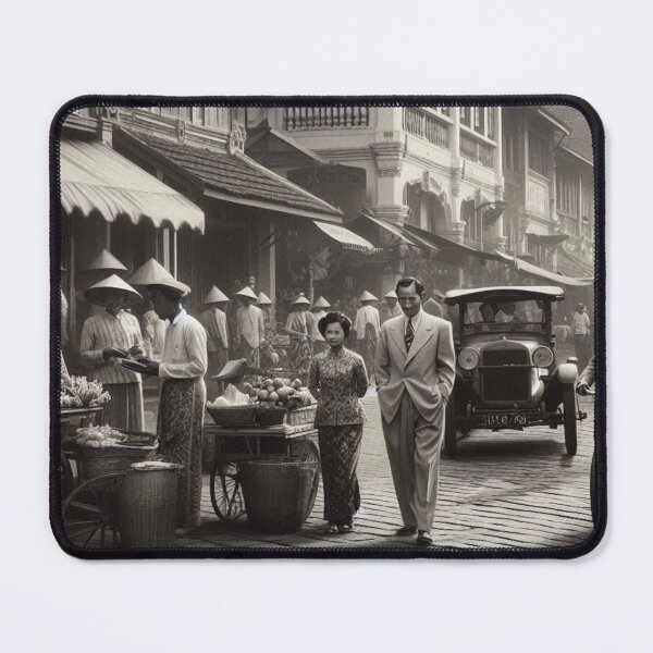 Item preview, 1930s Bandung City – AI Black and White Artwork of a Busy Urban Scene for Clothing and Accessories for City Lovers designed and sold by knalpot-design.