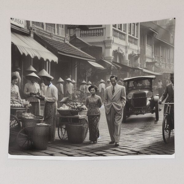 Item preview, 1930s Bandung City – AI Black and White Artwork of a Busy Urban Scene for Clothing and Accessories for City Lovers designed and sold by knalpot-design.