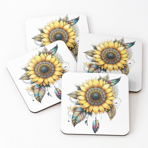 Item preview, boho colored sunflower with feathers floral sticke ,boho style,Bohemian,Bloom Boom,Spring,ethnic designed and sold by Expressions-Sel.