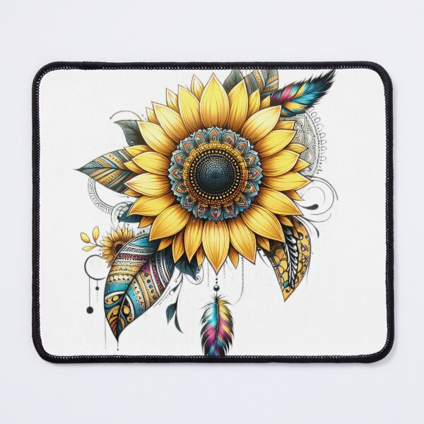 Item preview, boho colored sunflower with feathers floral sticke ,boho style,Bohemian,Bloom Boom,Spring,ethnic designed and sold by Expressions-Sel.