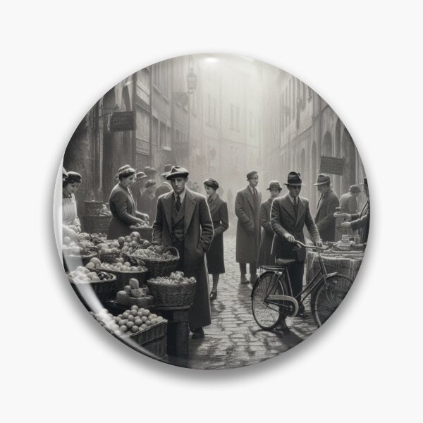 Item preview, 1930s European Market Scene – AI Black and White Artwork for Clothing and Accessories for City Lovers and Travelers designed and sold by knalpot-design.