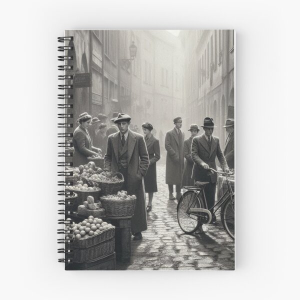 Item preview, 1930s European Market Scene – AI Black and White Artwork for Clothing and Accessories for City Lovers and Travelers designed and sold by knalpot-design.